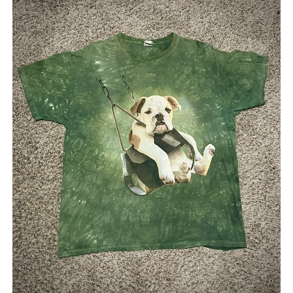 Vintage Y2K 'JERZEES' Cute Bull Dog Puppy Tie-Dye Shirt XL
